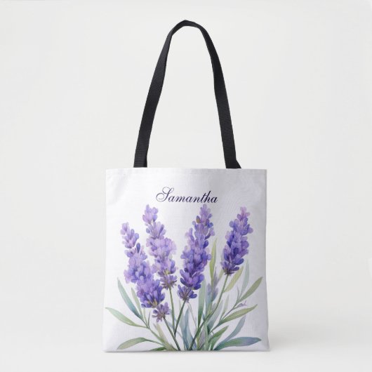 ウォーターカラーラベンダーの花 トートバッグ (正面)