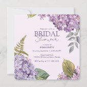 ウォーターカラーラベンダーアジサイ花ブライダルシャワー 招待状 (正面)