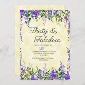 ウォーターカラーラベンダーイエロー30と素晴らしい誕生日 招待状 (正面/裏面)