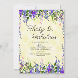 ウォーターカラーラベンダーイエロー30と素晴らしい誕生日 招待状