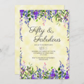 ウォーターカラーラベンダーイエロー50と素晴らしい誕生日 招待状 (正面/裏面)