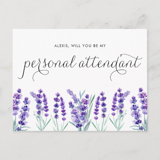 ウォーターカラーラベンダービーマイパーソナル付き添い人 インビテーションポストカード (正面)