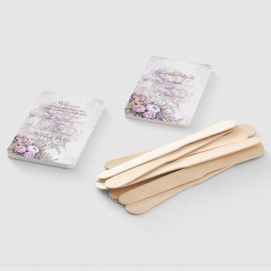 ウォーターカラーラベンダーピオニー結婚式 プログラム ハンドファン (組立なし)