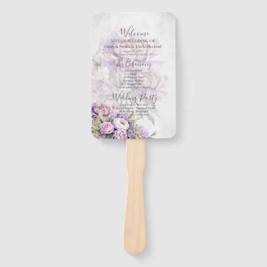 ウォーターカラーラベンダーピオニー結婚式 プログラム ハンドファン (正面)