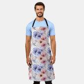 ウォーターカラーラベンダーピンクパステルフラワーズ春 エプロン (着用した状態)