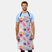 ウォーターカラーラベンダーピンクレッドパステルフローラ春 エプロン (着用した状態)