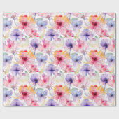 ウォーターカラーラベンダーピンクレッドパステルフローラ春 ラッピングペーパー (フラット)