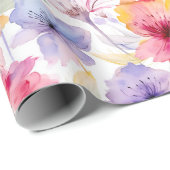 ウォーターカラーラベンダーピンクレッドパステルフローラ春 ラッピングペーパー (ロールコーナー)