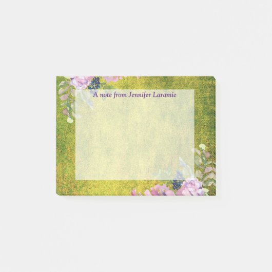 ウォーターカラーラベンダーフローラオンオリーブグリーン ポストイット (正面)