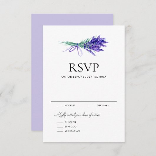 ウォーターカラーラベンダーフローラブーケ春の結婚式 出欠カード (正面/裏面)