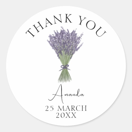 ウォーターカラーラベンダーブライダルブランチありがとう ラウンドシール (正面)