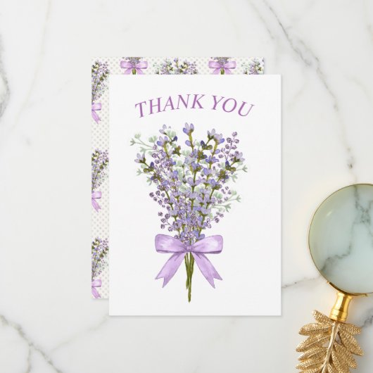 ウォーターカラーラベンダーブーケありがとう サンキューカード (正面/裏面インサイチュ)