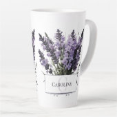 ウォーターカラーラベンダーブーケパーソナライズされた カフェラテマグ (右アングル)