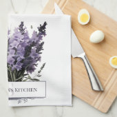 ウォーターカラーラベンダーブーケパーソナライズされた キッチンタオル (四つ折り)