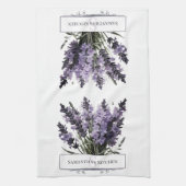 ウォーターカラーラベンダーブーケパーソナライズされた キッチンタオル (縦)