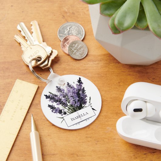 ウォーターカラーラベンダーブーケパーソナライズされた キーホルダー (デスク)
