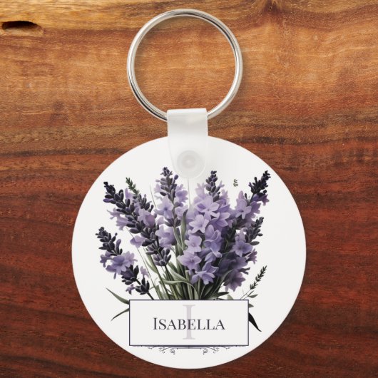 ウォーターカラーラベンダーブーケパーソナライズされた キーホルダー (正面)