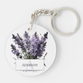 ウォーターカラーラベンダーブーケパーソナライズされた キーホルダー (裏面)