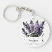 ウォーターカラーラベンダーブーケパーソナライズされた キーホルダー (正面)