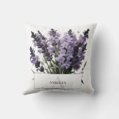 ウォーターカラーラベンダーブーケパーソナライズされた クッション (裏面)