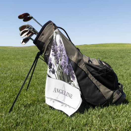 ウォーターカラーラベンダーブーケパーソナライズされた ゴルフタオル (グリーン)