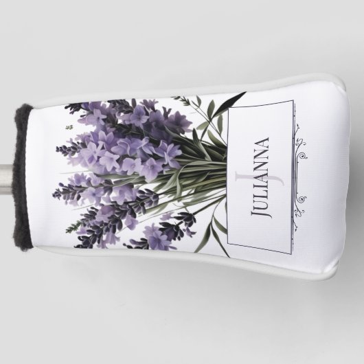 ウォーターカラーラベンダーブーケパーソナライズされた ゴルフヘッドカバー (正面)