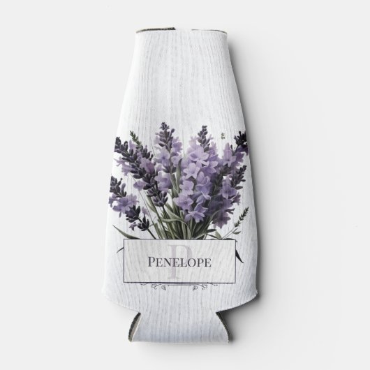 ウォーターカラーラベンダーブーケパーソナライズされた ボトルクーラー (正面)