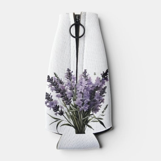ウォーターカラーラベンダーブーケパーソナライズされた ボトルクーラー (裏面)