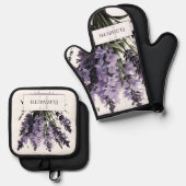 ウォーターカラーラベンダーブーケパーソナライズされた 鍋つかみ&鍋敷きセット (正面/裏面)