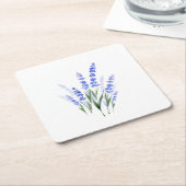 ウォーターカラーラベンダーブーケ スクエアペーパーコースター (アングル)