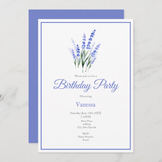 ウォーターカラーラベンダーブーケ 招待状 (正面/裏面)