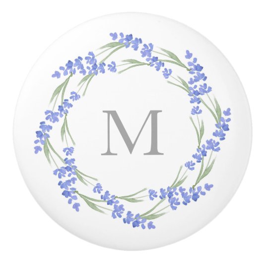 ウォーターカラーラベンダーリース セラミックノブ (正面)