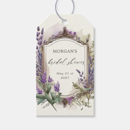 ウォーターカラーラベンダーレガルブライダルシャワー ギフトタグ (正面)