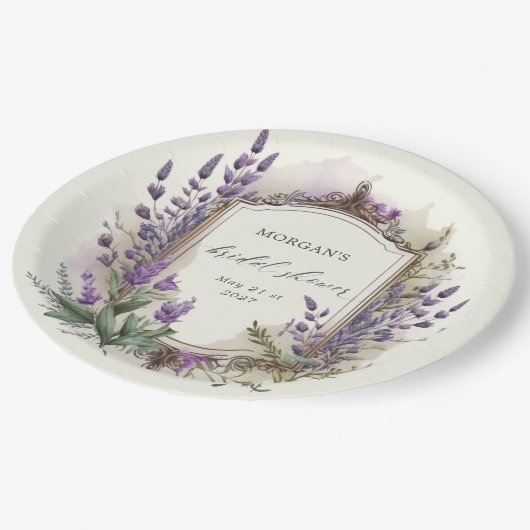 ウォーターカラーラベンダーレガルブライダルシャワー ペーパープレート (アングル)