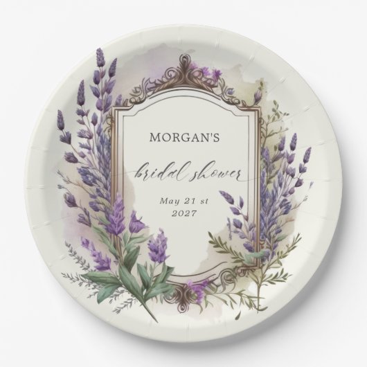 ウォーターカラーラベンダーレガルブライダルシャワー ペーパープレート (正面)