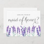 ウォーターカラーラベンダー私のメイド・オブ・オーナー(花嫁付き添い人) インビテーションポストカード (正面/裏面)