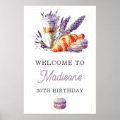 ウォーターカラーラベンダー誕生日ブランチウェルカムサイン ポスター (正面)