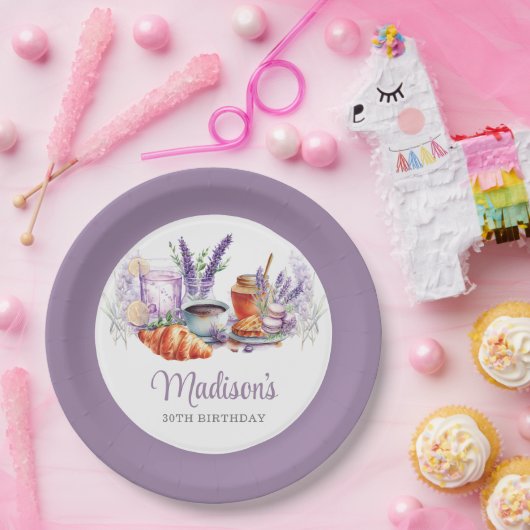 ウォーターカラーラベンダー誕生日ブランチカスタム ペーパープレート (パーティー)