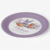 ウォーターカラーラベンダー誕生日ブランチカスタム ペーパープレート (アングル)