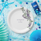 ウォーターカラーラベンダー&ユーカリ結婚の名前 ペーパープレート (パーティー)