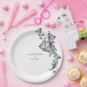 ウォーターカラーラベンダー&ユーカリ結婚の名前 ペーパープレート (パーティー)