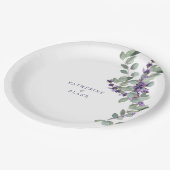 ウォーターカラーラベンダー&ユーカリ結婚の名前 ペーパープレート (アングル)