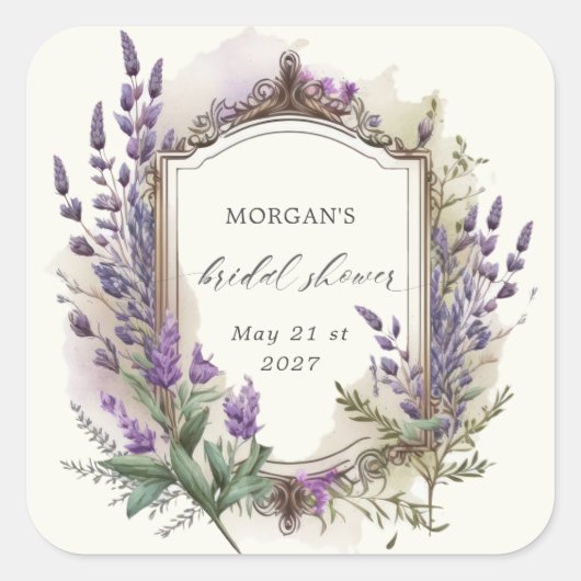 ウォーターカラーラベンダー レガル ブライダルシャワー スクエアシール (正面)