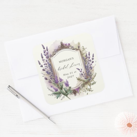 ウォーターカラーラベンダー レガル ブライダルシャワー スクエアシール (封筒)