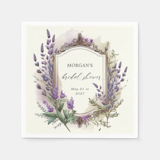 ウォーターカラーラベンダー レガル ブライダルシャワー スタンダードカクテルナプキン (正面)