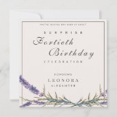 ウォーターカラーラベンダーANYサプライズ誕生日パーティー 招待状 (正面)