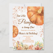 ウォーターカラーリトルカボプキンオータム誕生日招待状 招待状 (正面)