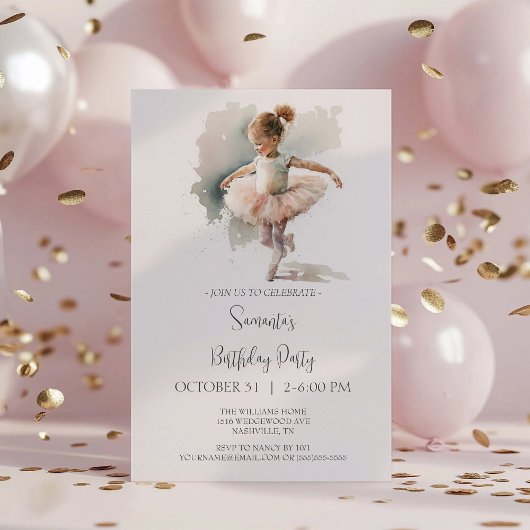 ウォーターカラーリトルバレリーナ招待状 招待状