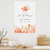 ウォーターカラーリビングコーラルビーチ結婚式ウェルカム ポスター (キッチン)