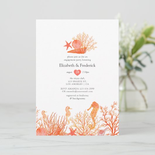 ウォーターカラーリビングサンゴビーチ婚約パーティ 招待状 (スタンド正面)